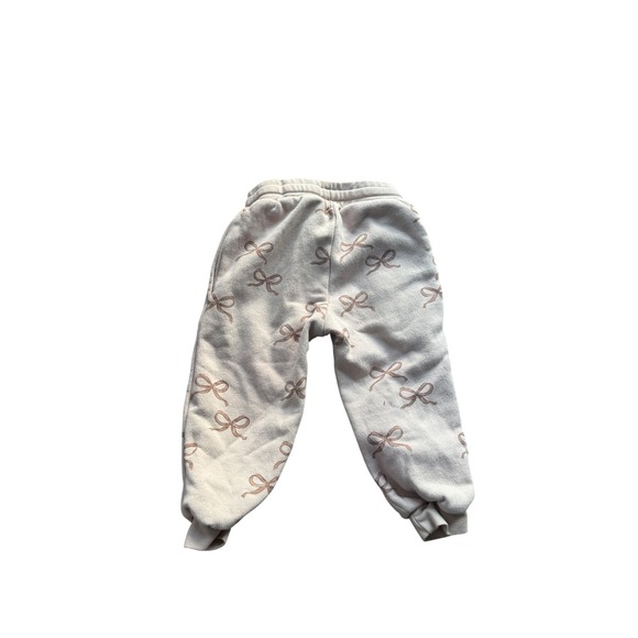 Rylee + Cru Baby Girls Bow Print Sweatshirt Jogger Set 2- 3T Beige Fleece - Picture 6 of 7